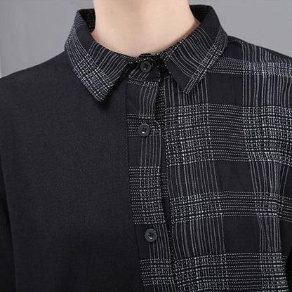 Fashion Spliced Plaid Shirt Dress