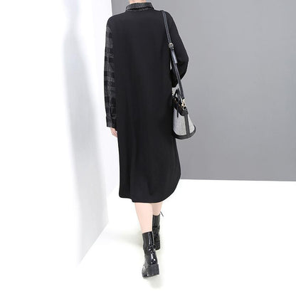 Fashion Spliced Plaid Shirt Dress