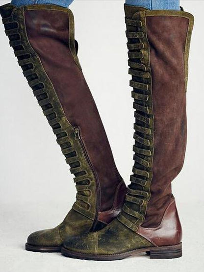 Bandage Frosted Zipper Thigh-high Chelsea Boots Shoes