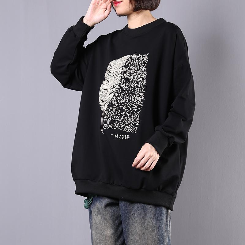 Feather And Letters Casual Loose Sweatshirt