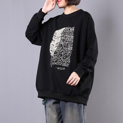 Feather And Letters Casual Loose Sweatshirt