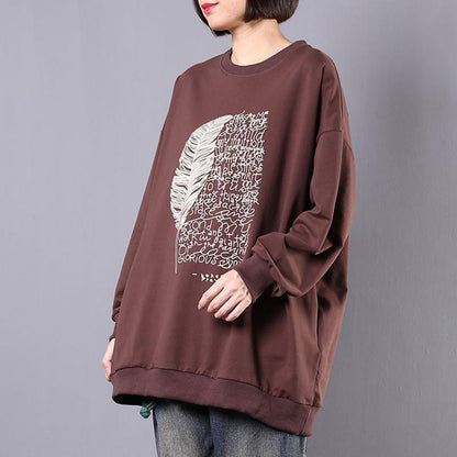 Feather And Letters Casual Loose Sweatshirt