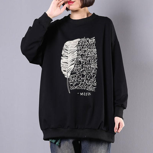 Feather And Letters Casual Loose Sweatshirt