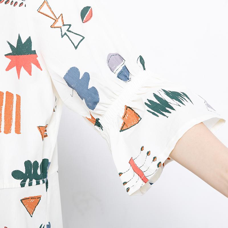 Flare Sleeve Printed Casual Loose Shirt Dress