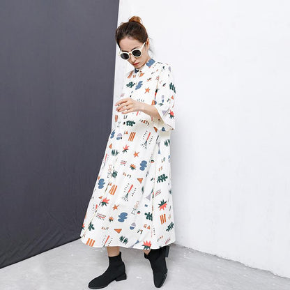 Flare Sleeve Printed Casual Loose Shirt Dress