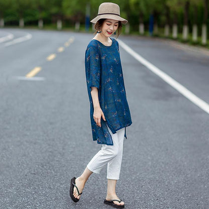Floating Clouds Split Hem Casual Blouse