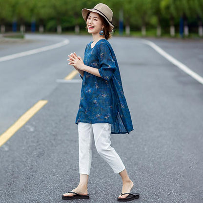 Floating Clouds Split Hem Casual Blouse