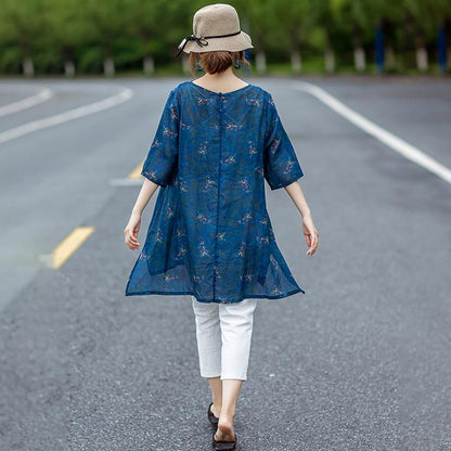 Floating Clouds Split Hem Casual Blouse