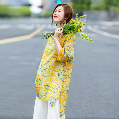 Floating Clouds Split Hem Casual Blouse