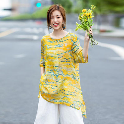 Floating Clouds Split Hem Casual Blouse
