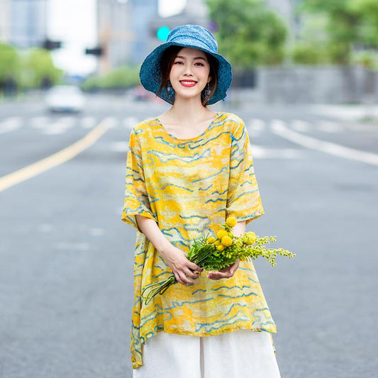 Floating Clouds Split Hem Casual Blouse