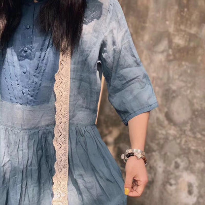 Floral Button Solid Pleated Women Dress