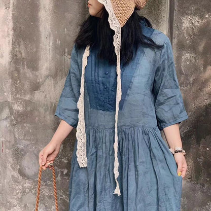 Floral Button Solid Pleated Women Dress