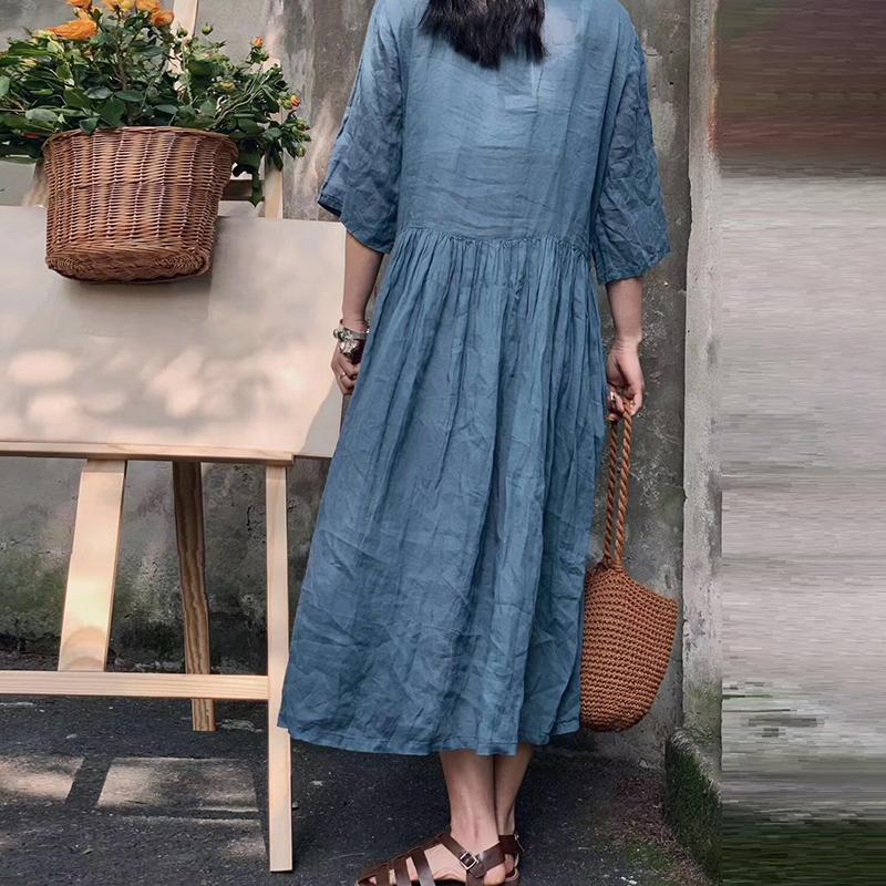 Floral Button Solid Pleated Women Dress