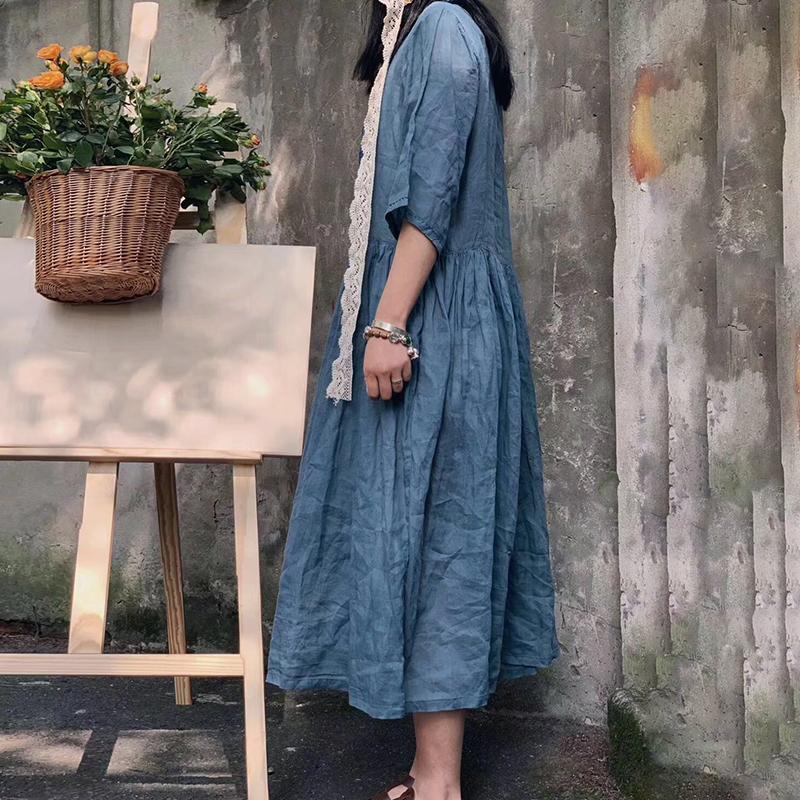 Floral Button Solid Pleated Women Dress