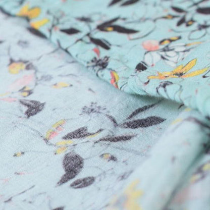 Floral Casual Light Green Round Neck High-Low Hem Shirt