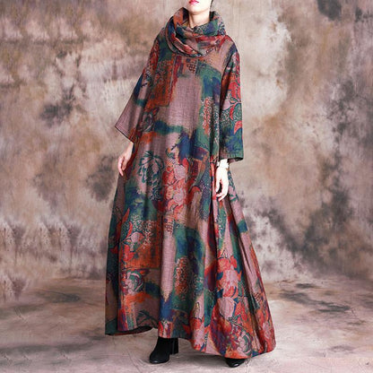 Floral Casual Soft Comfortable Dress With Scarf
