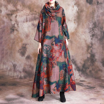 Floral Casual Soft Comfortable Dress With Scarf