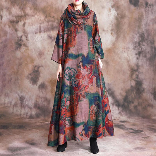 Floral Casual Soft Comfortable Dress With Scarf