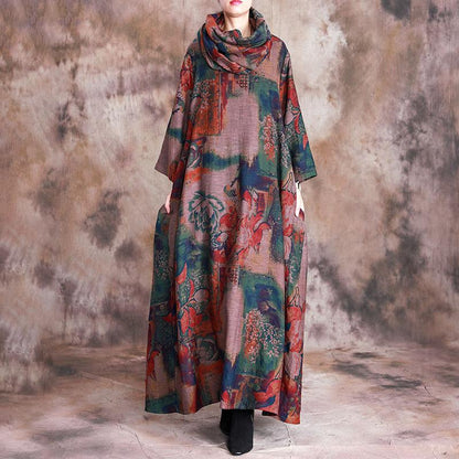 Floral Casual Soft Comfortable Dress With Scarf