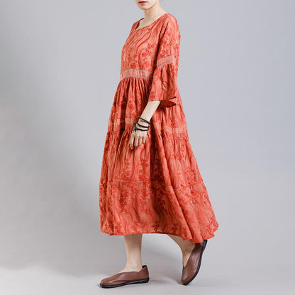 Floral Embroidery Hollow Out A-Line Dress
