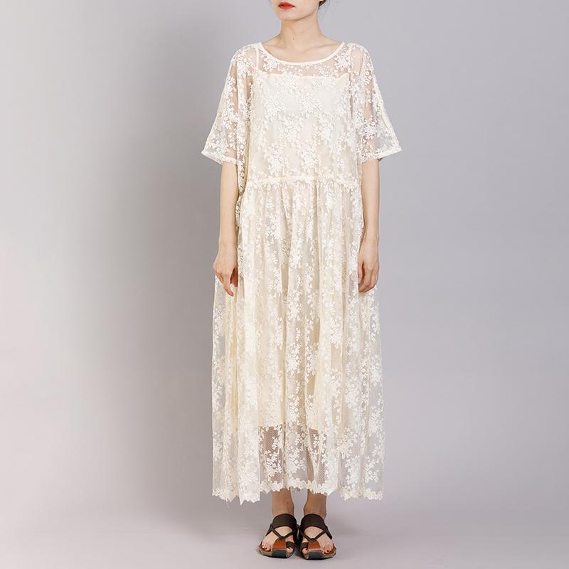 Floral Embroidery Loose Elegant Dress With Lining