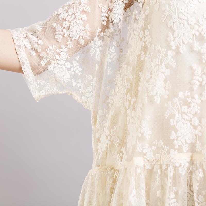 Floral Embroidery Loose Elegant Dress With Lining