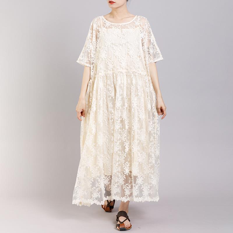 Floral Embroidery Loose Elegant Dress With Lining