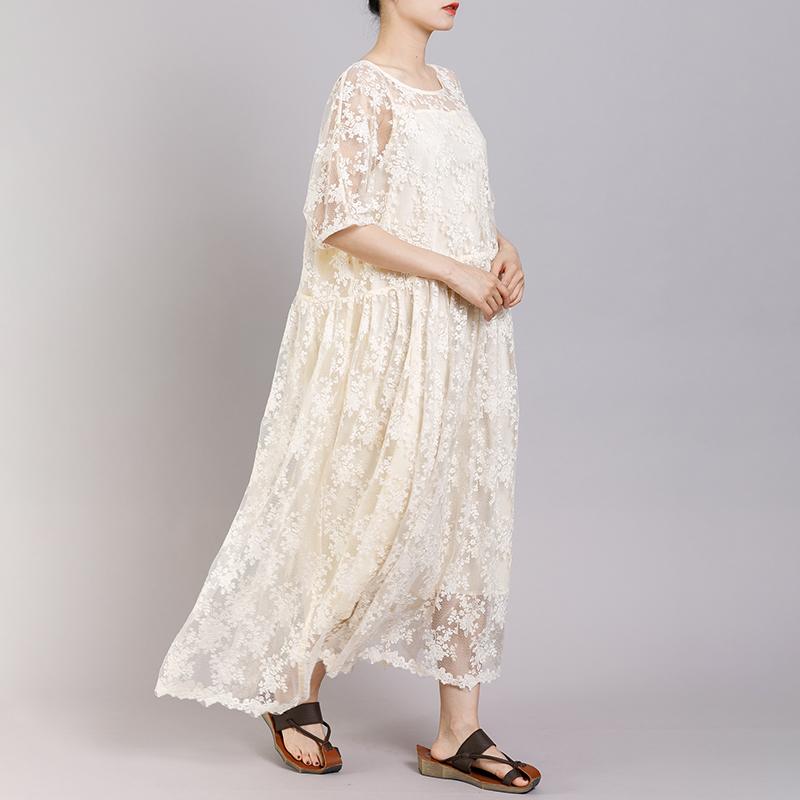 Floral Embroidery Loose Elegant Dress With Lining
