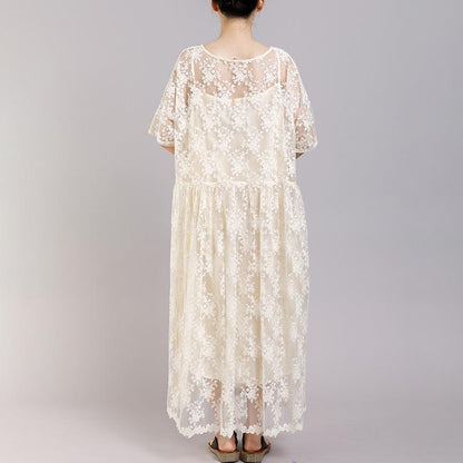 Floral Embroidery Loose Elegant Dress With Lining