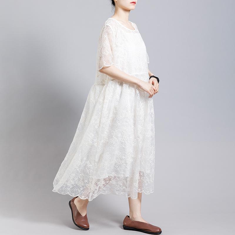 Floral Embroidery Transparent Dress With Lining