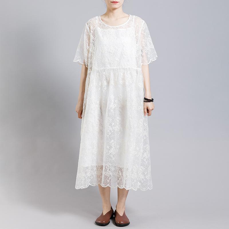 Floral Embroidery Transparent Dress With Lining