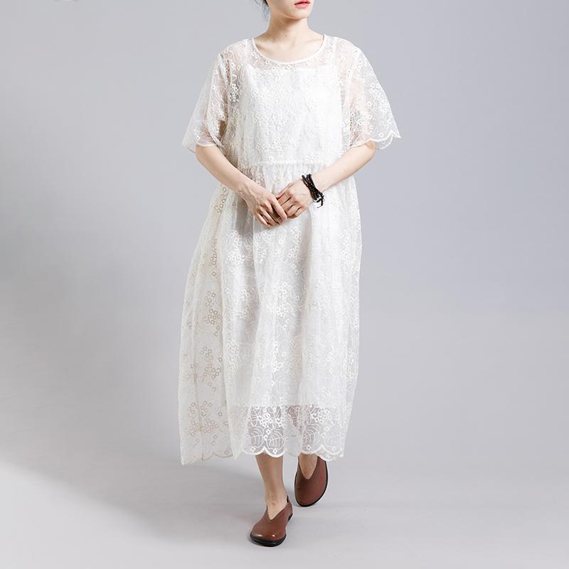 Floral Embroidery Transparent Dress With Lining