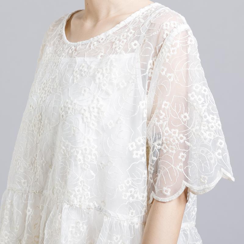 Floral Embroidery Transparent Dress With Lining