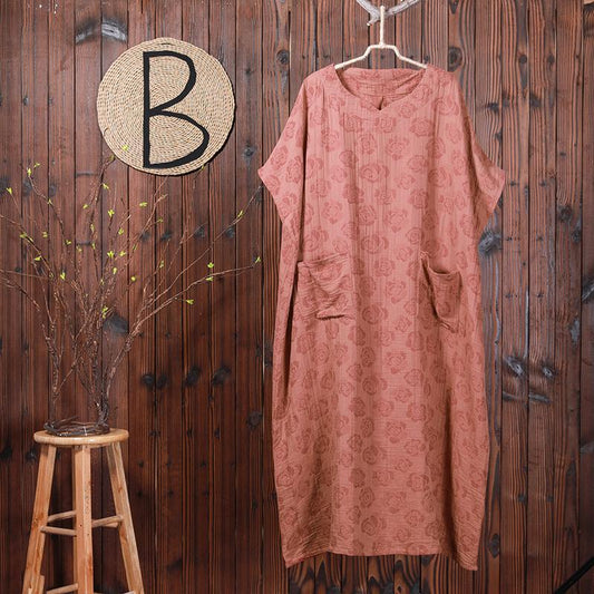 Floral Jacquard Casual Loose Midi Dress