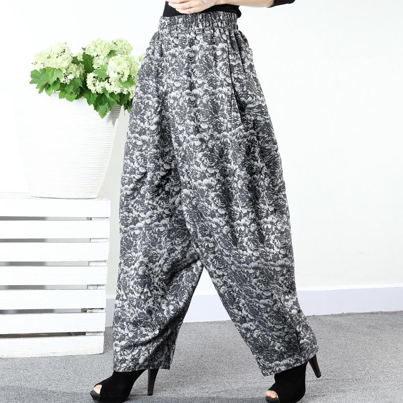 Floral Jacquard Loose Thick Harem Pants