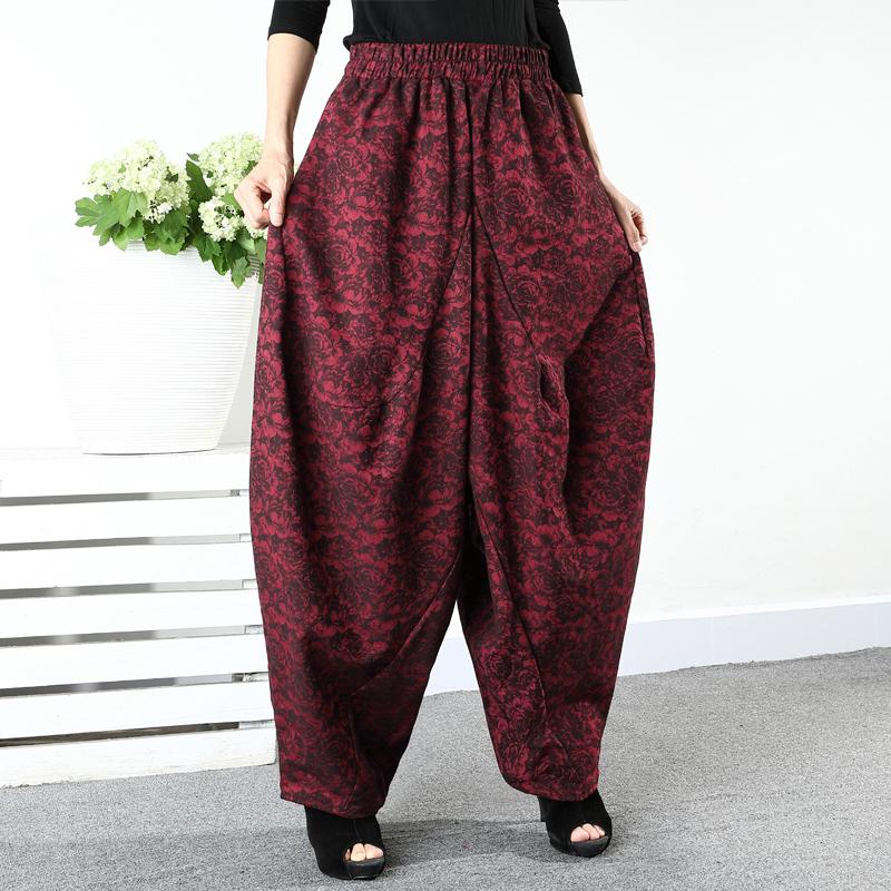 Floral Jacquard Loose Thick Harem Pants