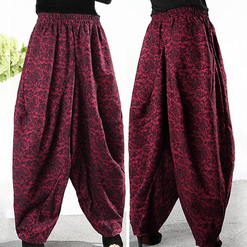 Floral Jacquard Loose Thick Harem Pants