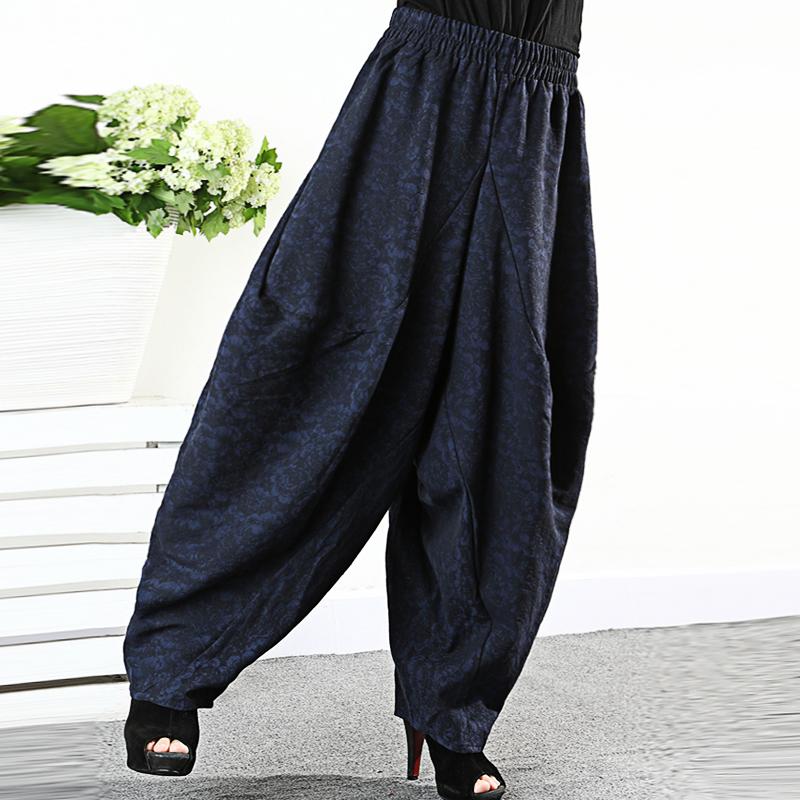 Floral Jacquard Loose Thick Harem Pants