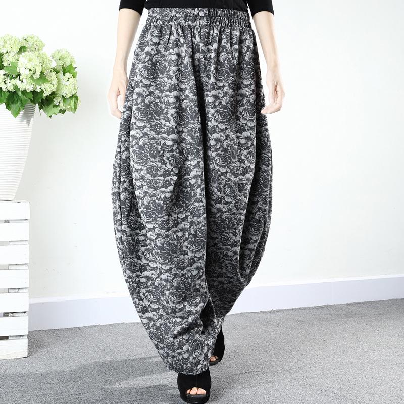 Floral Jacquard Loose Thick Harem Pants