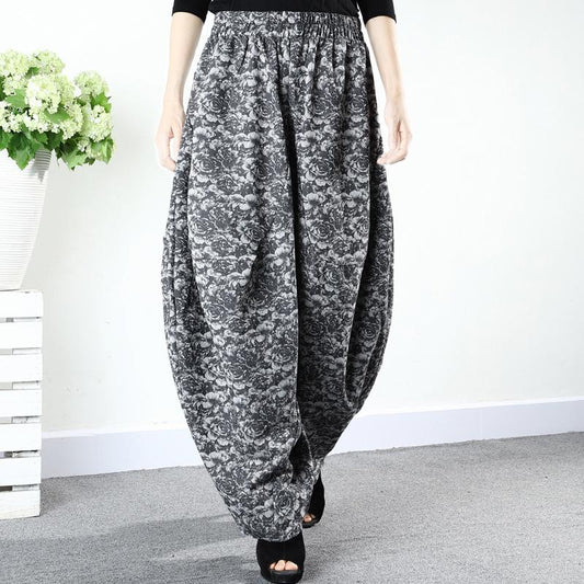 Floral Jacquard Loose Thick Harem Pants
