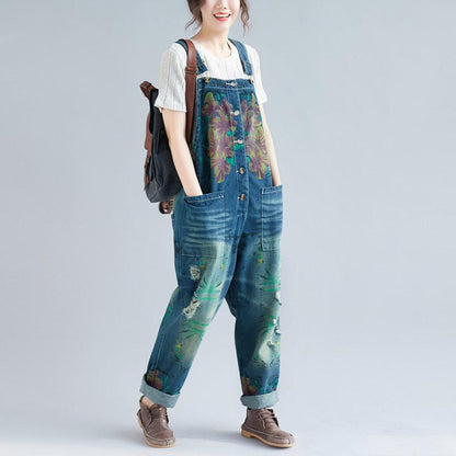 Floral Print Hole Loose Jumpsuit