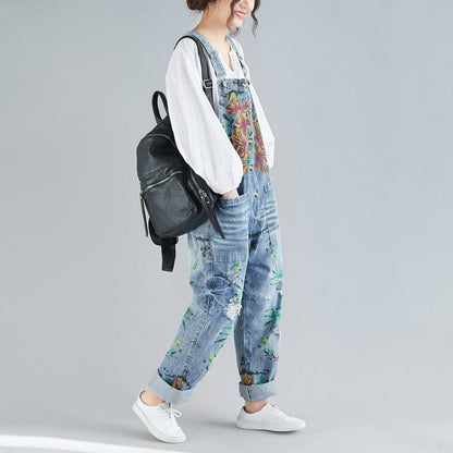 Floral Print Hole Loose Jumpsuit
