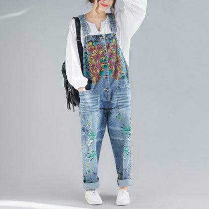 Floral Print Hole Loose Jumpsuit