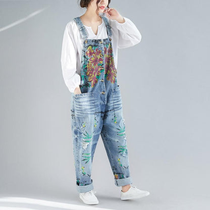 Floral Print Hole Loose Jumpsuit