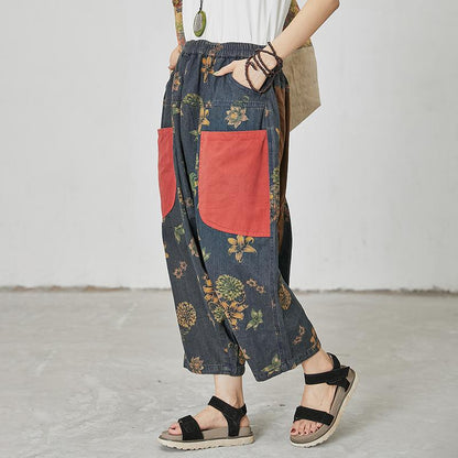 Floral Printed And Patchwork Loose Pants