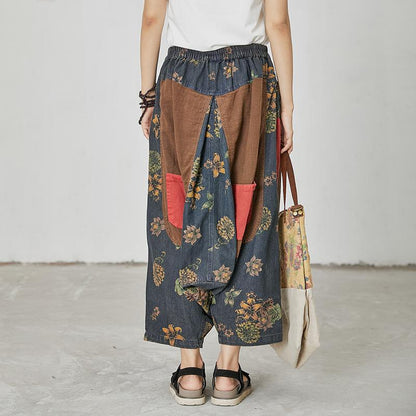 Floral Printed And Patchwork Loose Pants