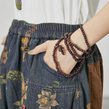 Floral Printed And Patchwork Loose Pants