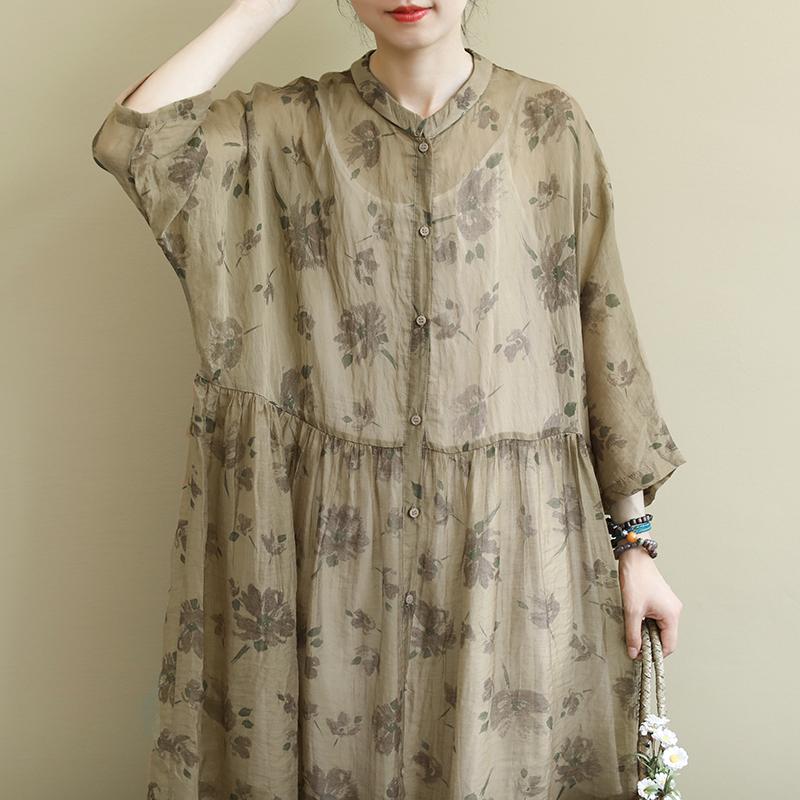 Floral Printed Casual Transparent Loose Dress