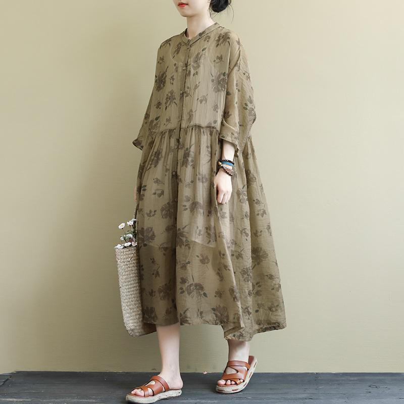 Floral Printed Casual Transparent Loose Dress